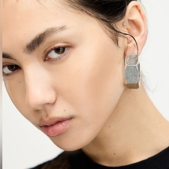 ALLSAINTS-Alex Chunky Hexagon Hoop Earrings-Silver-NWT - Picture 2 of 11